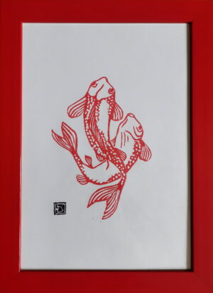 Koi Fische rot Linoldruck